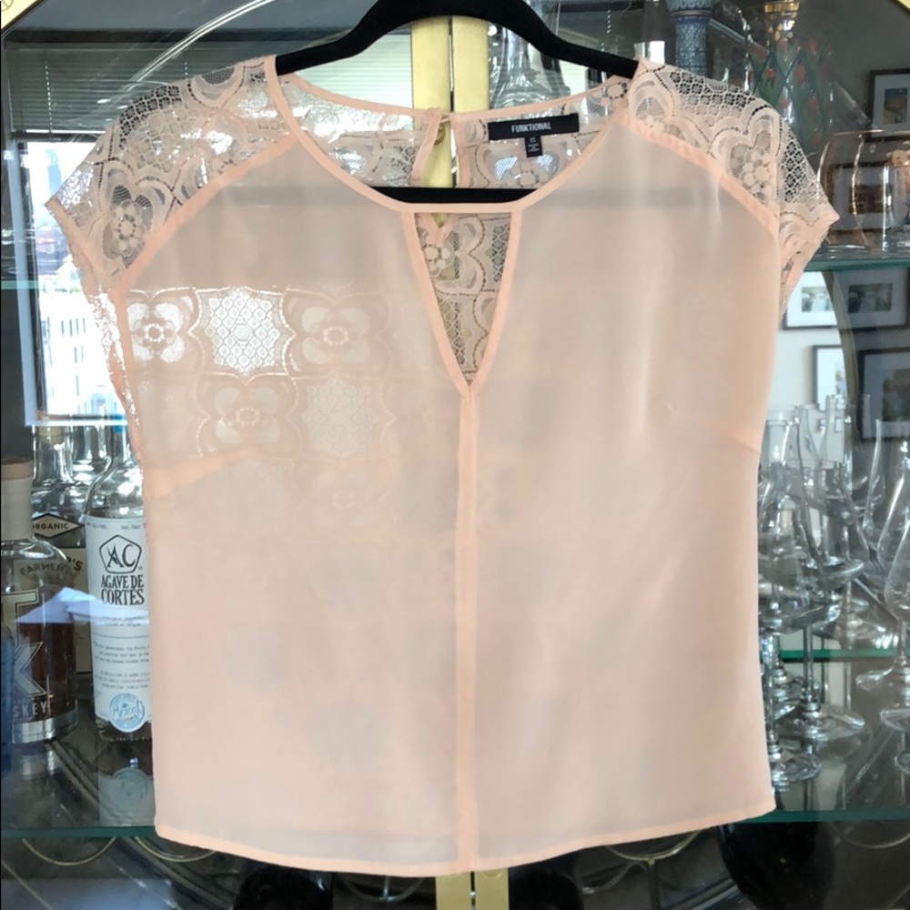 Peach silk top with lace detailing on back